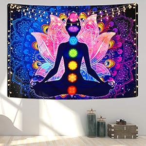 Seven Chakra Tapestry Wall Hanging Yoga Meditation Tapestry Psychedelic Lotus Tapestry Hippie Chakra Tapestry for Room(51.2 x 59.1 inches)