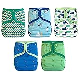 EcoAble Baby Cloth Diaper Cover AI2, Snaps, 5-pack + 10 inserts (Size 1 / 8-25lb, Boy)