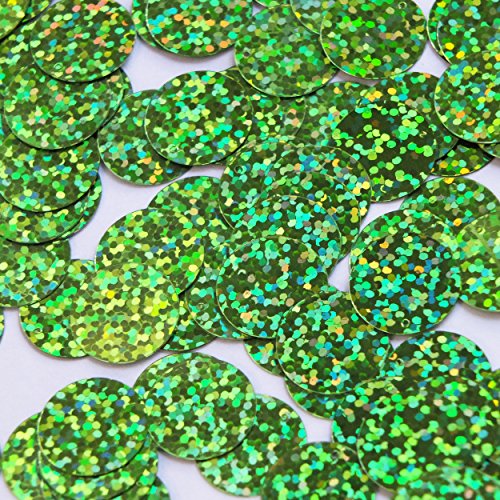 Round Flat Sequin 18mm Top Hole Lime Green Hologram Glitter Sparkle. Couture Paillettes. Made in USA