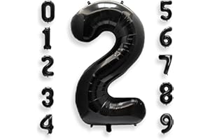 AULE 40 Inch Big Black 2 Balloon Number Large Foil Helium Number Balloons 0-9 Jumbo Giant Happy 2nd Birthday Party Decoration
