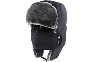 Winter Trooper Trapper Hat for Men Women, Fur Ushanka Ear Flap Bomber Hat for Hunting Skiing with Windproof Mask