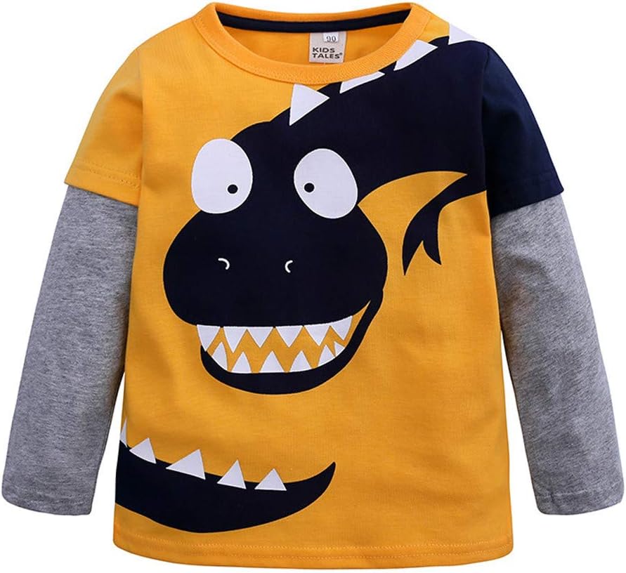 Elleddy Toddler Children Cartoon Boys Dinosaur Patchwork Shirt Tops Outfits Clothes