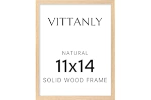 Vittanly 11x14 Picture Frame - Solid Natural Wood Frame with Shatterproof Plexiglass, Includes 8x10 Mat, Wall Hanging for Photos, Art, Home & Office Decor (1 Pack)