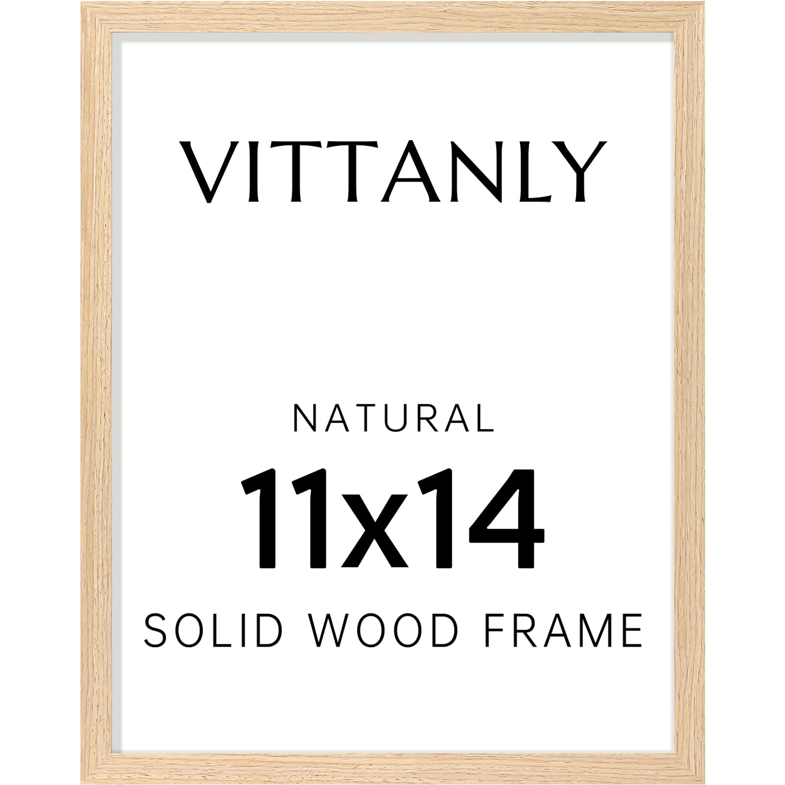 Vittanly 11x14 Picture Frame, Solid Wood Frame with Plexiglass, Includes 8x10 Mat, Wall Hanging for Home Decor, Natural, 1 Pack