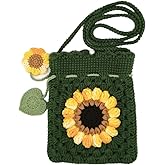 HNOMISE Handmade Crochet Sunflower Blossom Phone Bag Knitted Bag for Women, A-army green
