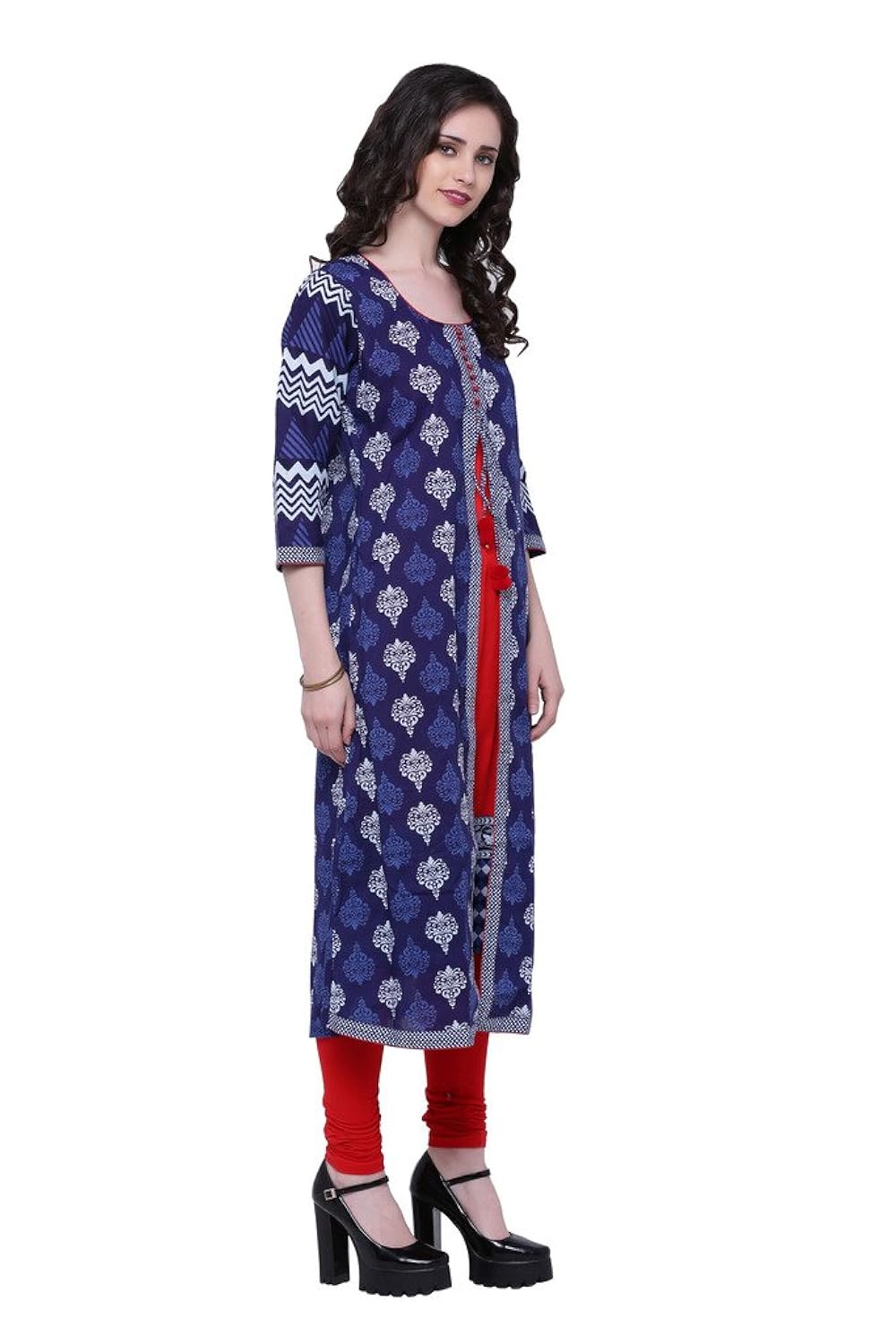 divena women's cotton long kurti (blue)