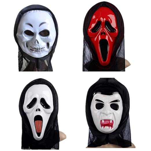 Halloween 4PCS Scary Skull Face Mask Crazy Scared Ghost Scream For Party Costume