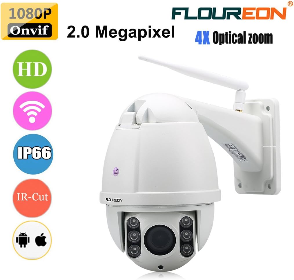 FLOUREON Caméra IP sans Fil PTZ Extérieur AntiFoudre HD 1080p Zoom 4X