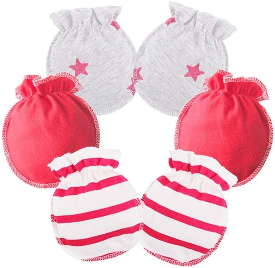 Affe 3 Pairs/Lot Baby Girl Boy Gloves Newborn Scratch Mittens (Red)