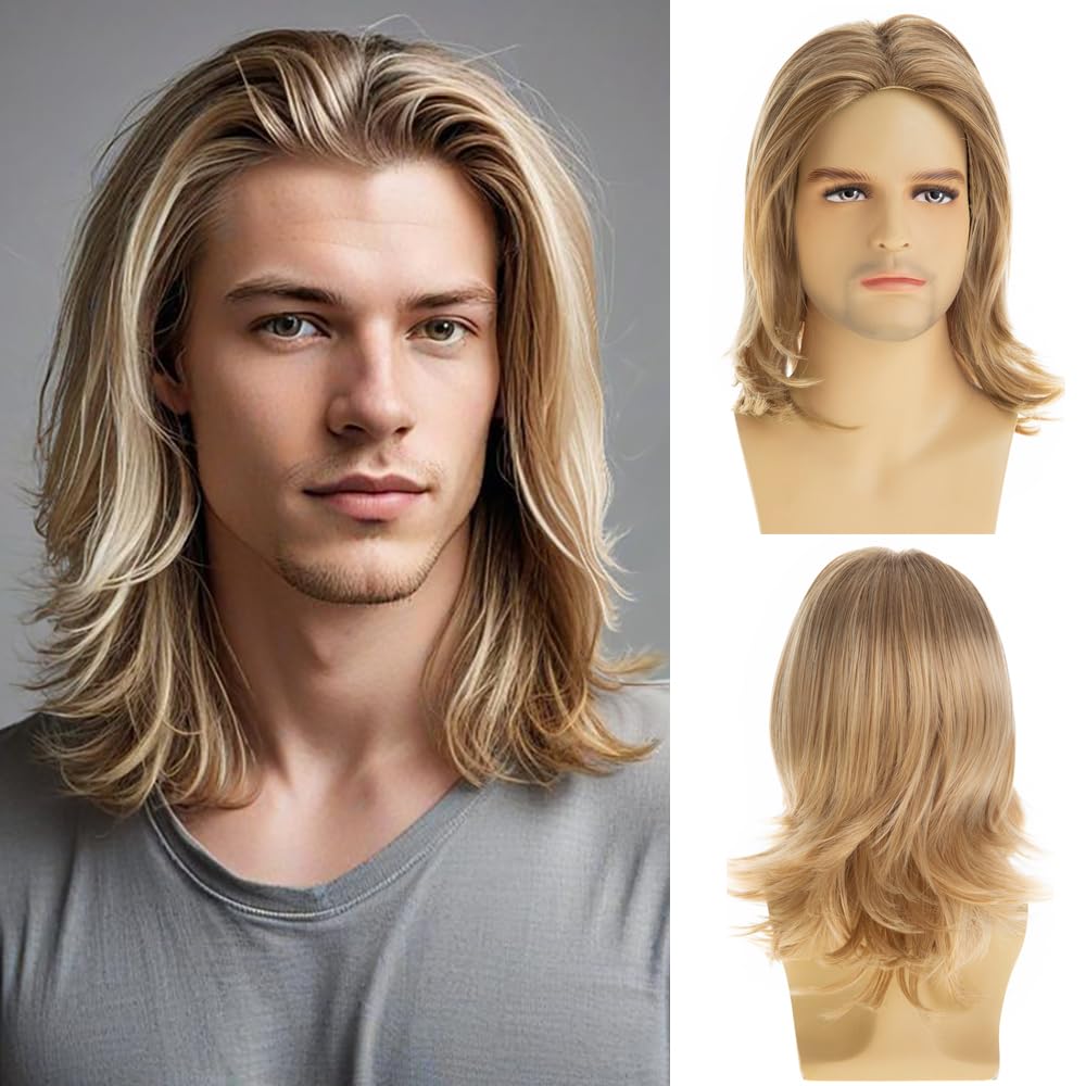 Photo 1 of RicHyun Mens Blonde Wig Short Layered Natural Synthetic Halloween Cosplay Costume Party Full Wigs