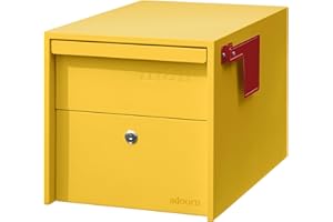 Adoorn Lockable Post Mount Mailbox | Small (Curb Yellow) Size 12 x 12 x 18.5 (HxWxD) Anti-Theft Locking Mailbox with 2 Keys, Modern Mailbox with Flag, Weatherproof Mailboxes for Outside