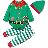 RETSUGO Newborn Baby 1st Christmas Outfit Elf Snowman Christmas Tree Romper 3pcs Set for Baby 0-24months