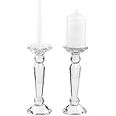 Kitcom 2-Pack Crystal Candle Stick Holders for Home Decor, Clear Crystal Taper/Pillar Candles Holder Table Centerpieces for Party and Wedding Decoration(10.6inch Tall)