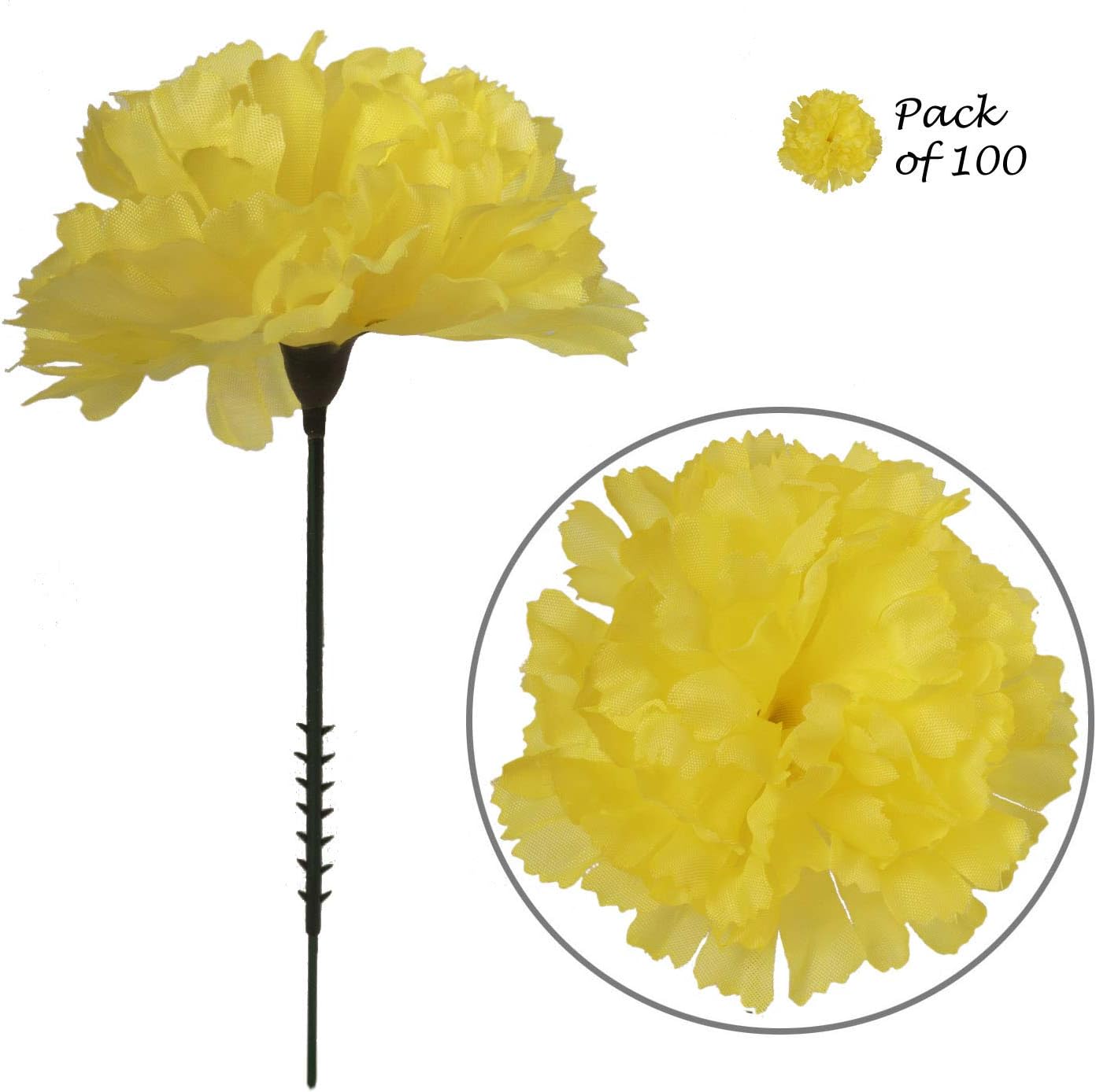 Larksilk Yellow Silk Carnation Picks, Artificial Flowers for Weddings, Decorations, DIY Decor