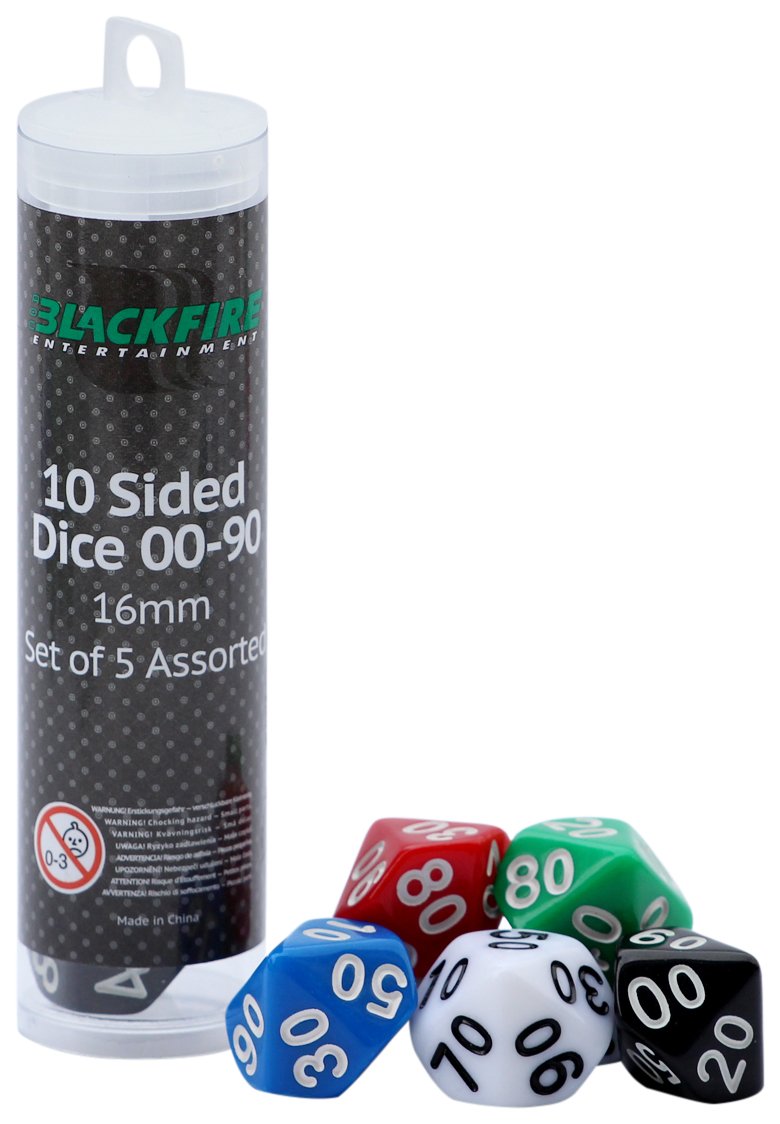 ADC Blackfire Entertainment 91502 16 mm Assorted Red/Blue/Green/White and Black D10 Dice Set (5-Piece)