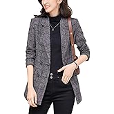 ebossy Women's Notch Lapel 2 Button Boyfriend Blazer Suit Houndstooth Plaid Jacket Coat