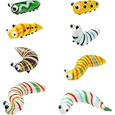 HUAAPLEVLA 8 Pcs Blown Caterpillar Mini Glass Figurines Tiny Glass Animals Handmade Lampwork Animal Figurines Sets for Home Decoration Collectibles and Gifts