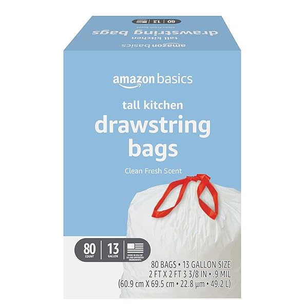 AMAZON BASICS TALL KITCHEN DRAWSTRING TRASH BAGS, CLEAN...