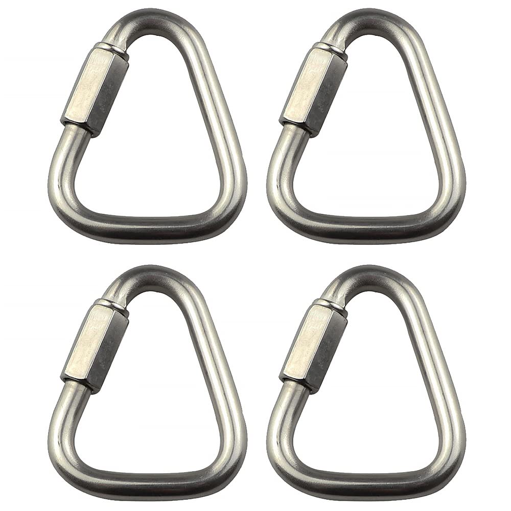 Carabiner Buckle, 4PCS 4mm Stainless Steel Triangle Buckle, Silver Triangle Carabiner Link Heavy Duty Rope Chain Backpack Key Chain Clip Hook Screw Gate Buckle