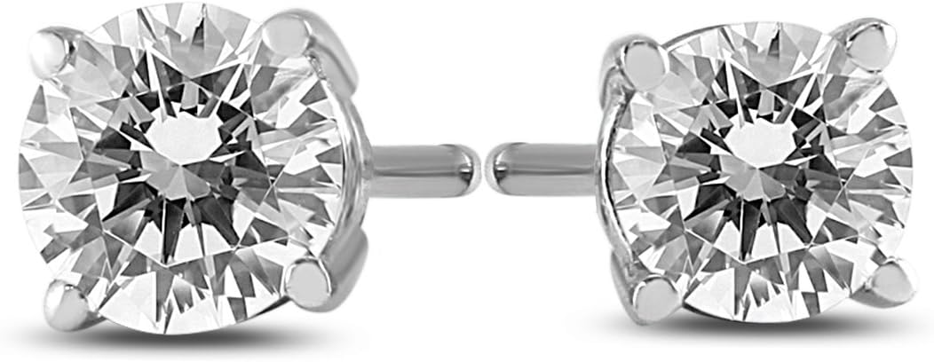 AGS Certified Round Diamond Solitaire Stud Earrings I-J Color, SI1-SI2 Clarity (1/4 CTW - 2 CTW)