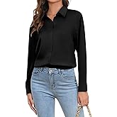 TASAMO Women's Blouse Satin Silk Shirts Button Down Shirts Casual Loose Long Sleeve Office Work Tunic Tops Black