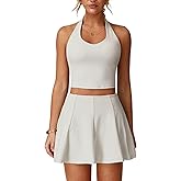 QBGJTD Women 2 Piece Tennis Skirt V Neck Tank Top with High Waisted Skirt Yoga Golf Outfit with Built-in Bra Shorts & Pockets
