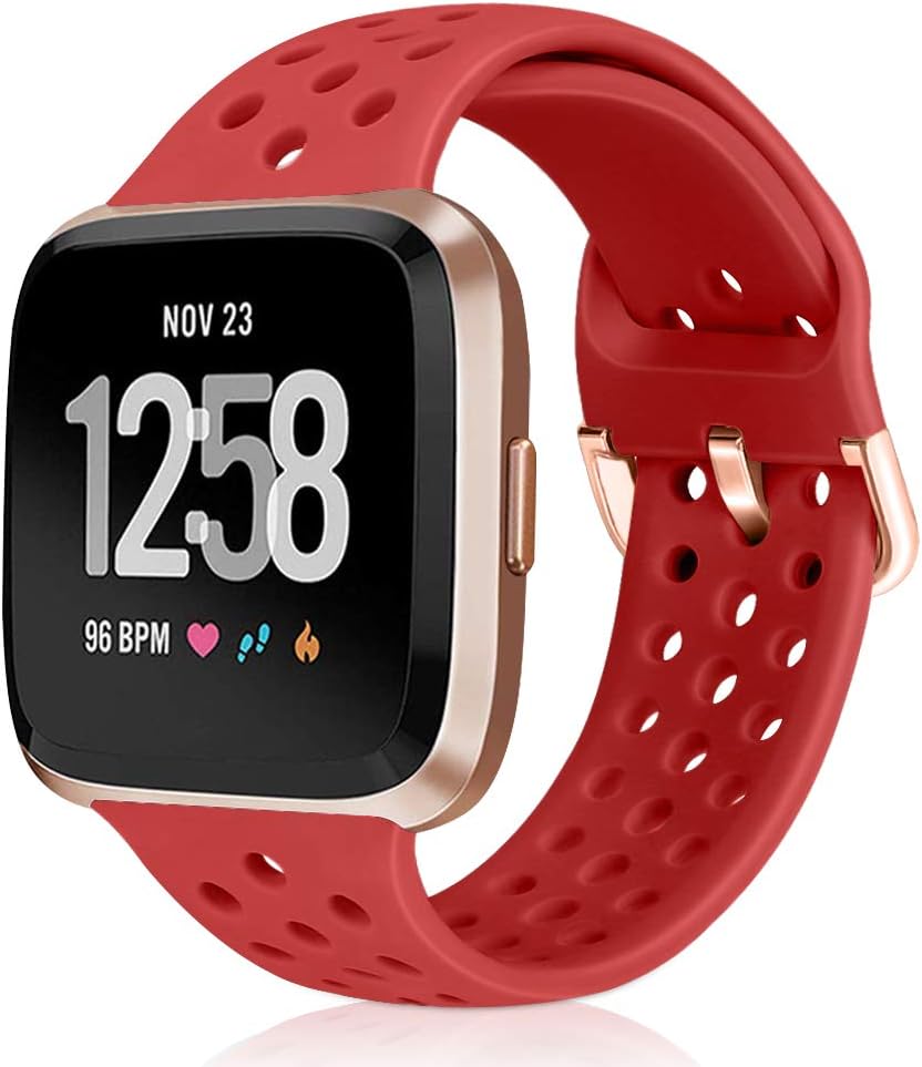 Vodtian Sport Watch Band Compatible for Fitbit Versa/Versa 2/Versa Lite/Versa SE/Versa Special Edition, Silicone Replacement Strap Wristband for Versa Smart Fitness Watch for Women Men(Red)