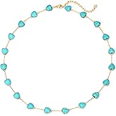 LADYGD Created Turquoise Necklace for Women 14K Gold Plated Beaded Heart Choker Boho Necklaces Handmade Beach Summer Everyday Western Jewelry Gifts