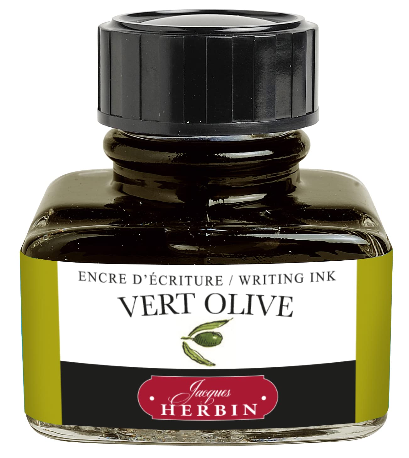Jacques Herbin 13036T - One 30 ml Bottle of Ink for Fountain pens and rollerballs, vert Olive/Olive Green Colour - Made in France - Calligraphy - Writing