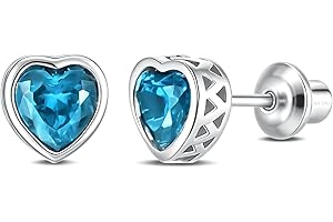 DEBBIE'S ROOM JEWELRY Heart Birthstone Earrings with Screw Backs | Hypoallergenic Sterling Silver Studs for Girls, Babies, Kids & Teens | Safe Jewelry Gift for Birthdays & Holidays