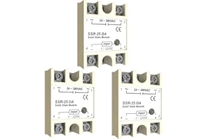 MAKERELE SSR-25 DA 25A Relay Single Phase Semi-Conductor Relay Module Input 3-32V DC Output 24-380V AC （Rack of 3）