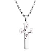 JerryHardice Cross Necklace for Men Stainless Steel Baseball Football Cross Charm Soccer Pendant Necklace for Men Christian Religious Jewelry Sports Accessories Easter Graduation Gift for Boyfriend