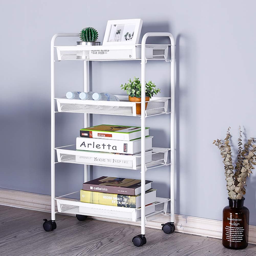XEMQENER Storage Trolley Rolling Cart Kitchen Storage Organizer with Wheels for Kitchen Home Office Craft Garage (White, 4-Tier / 45 * 26 * 85cm)
