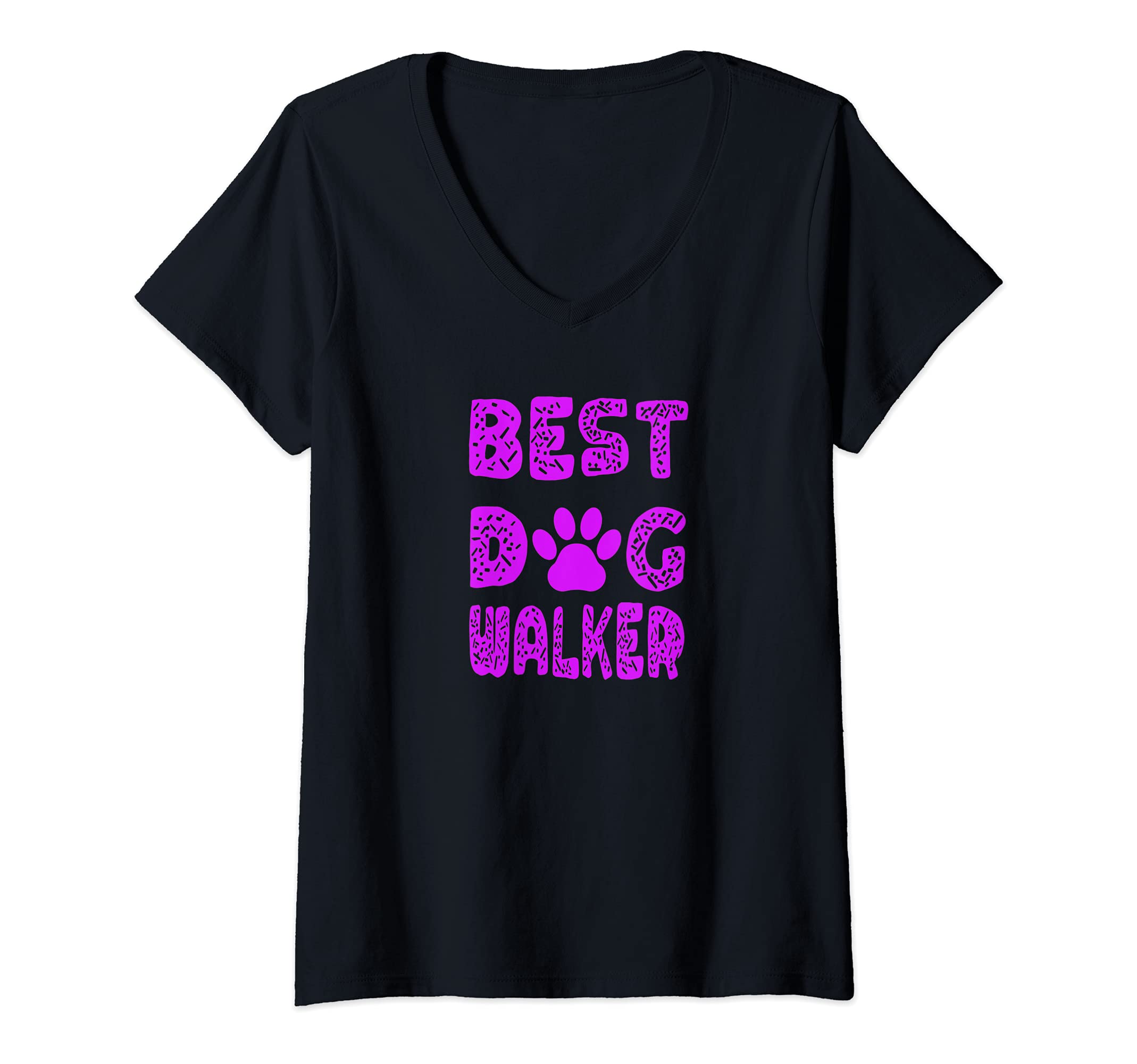 Womens Best Dog Walker with Dog Paw Print V-Neck T-Shirt
