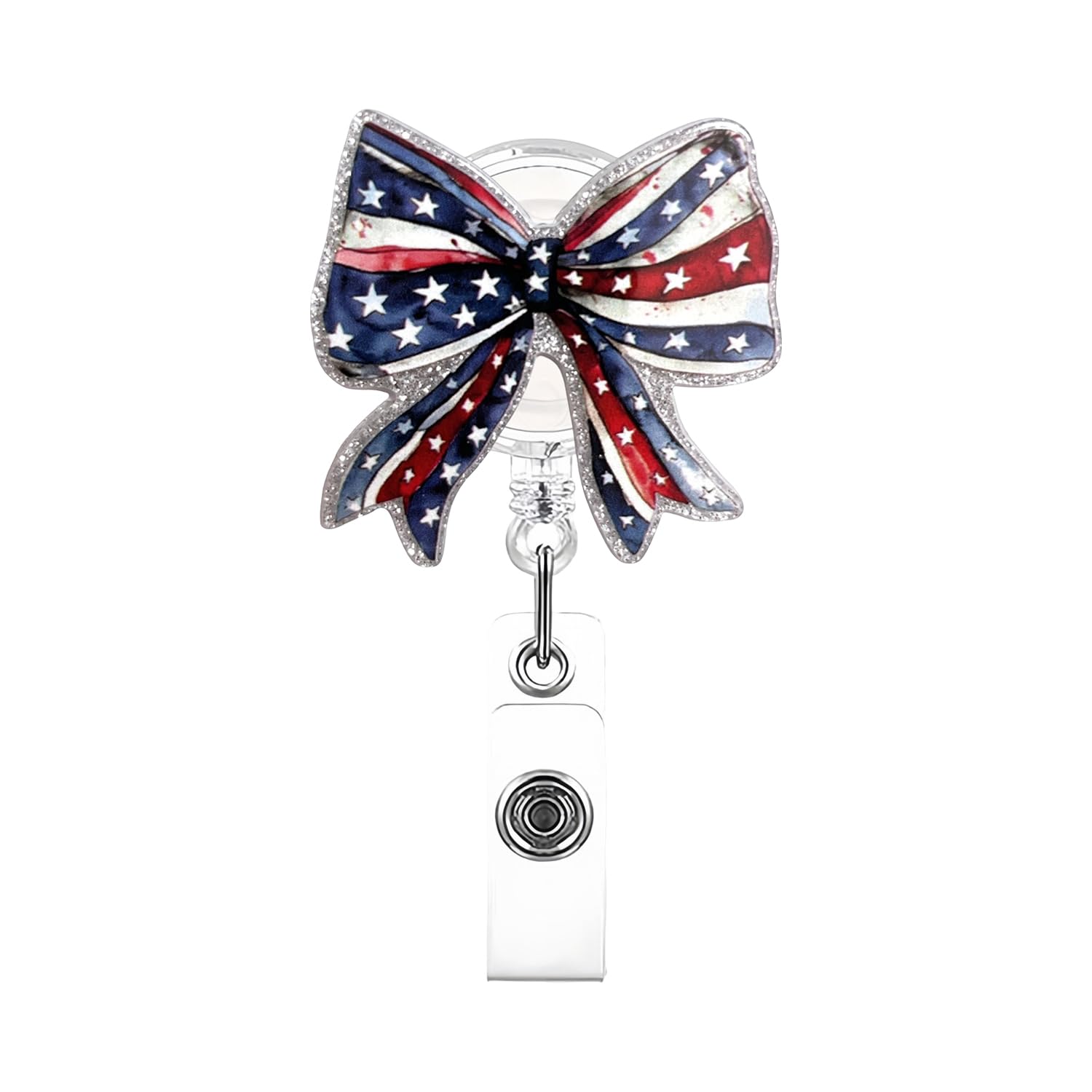 Photo 1 of 4th of July Badge Reel,Blue Bow Badge Reels Retractable Acrylic Badge Holder Alligator Badge Clip for Nurse Doctor Name Tag Badge Clip for Nurse Doctor Office Worker ID Card Decor 1Pcs