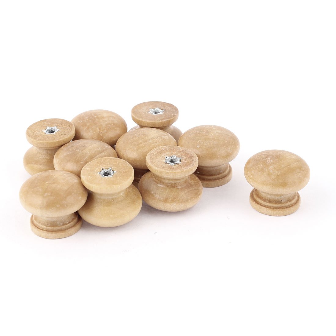 Sourcingmap 27mm Cupboard Cabinet Door Round Wooden Pull Knob Handles Khaki for Dresser Drawer Wardrobe 10 Pcs