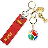 BIEDRTY 4PCS Soccer Keychain Set Inspired by World Cup Design 2026, Soccer Ball Keychains with Fabric Tag and Country-Themed Emblem, Sports Bag Decor Soccer Accessories for Fan Gift(Spain)