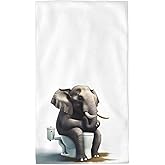 Mount Hour Elephant Sitting on The Toilet Hand Towels Funny Animals Face Towel Guest Towel Portable Kitchen Tea Dish Towels Washcloths Bathroom Decor Housewarming Gifts 15.7" X 27.5"