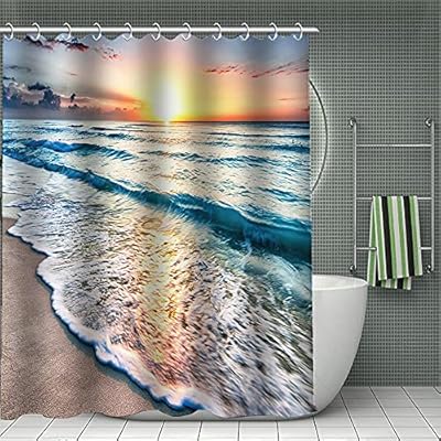 Beach Shower Curtains Summer Waves Seaside Sunset Shower Curtain Waterproof Polyester Fabric Bath Shower Curtains for… 61NoTiDRz2S
