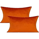 VAKADO 12x20 Set of 2 Fall Burnt Orange Throw Pillow Covers Decorative Velvet Lumbar Rectangle Decoration Cushion Covers Home Bedroom Decor for Living Room Couch Sofa Car
