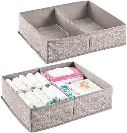 Mdesign Boite Rangement Enfant En Lot De 2 Separes En 2 Compartiments Grand Casier De Rangement Pour Couches Lingettes Accessoires Etc Ideal Comme Boite Rangement Jouet Gris Amazon Fr Cuisine Maison
