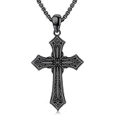 Suiknsn Gothic Cross/Crucifix/Celtic Cross/Virgin Mary/Heart/Flower Cross Necklace for Men Women 925 Sterling Silver Unisex Cross Pendant Christian Jewelry Christmas Gifts