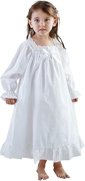 Fgy Nightgowns For Girls Long Vintage Soft Cotton Sleepwear Full Length Nightdress For Kids 3 12 Years