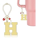 Lukiisoo Letter Heart Charms for Stanley Cup Accessories, Cute Initial Keychain Handle Charm, Personalized Name ID Decoration