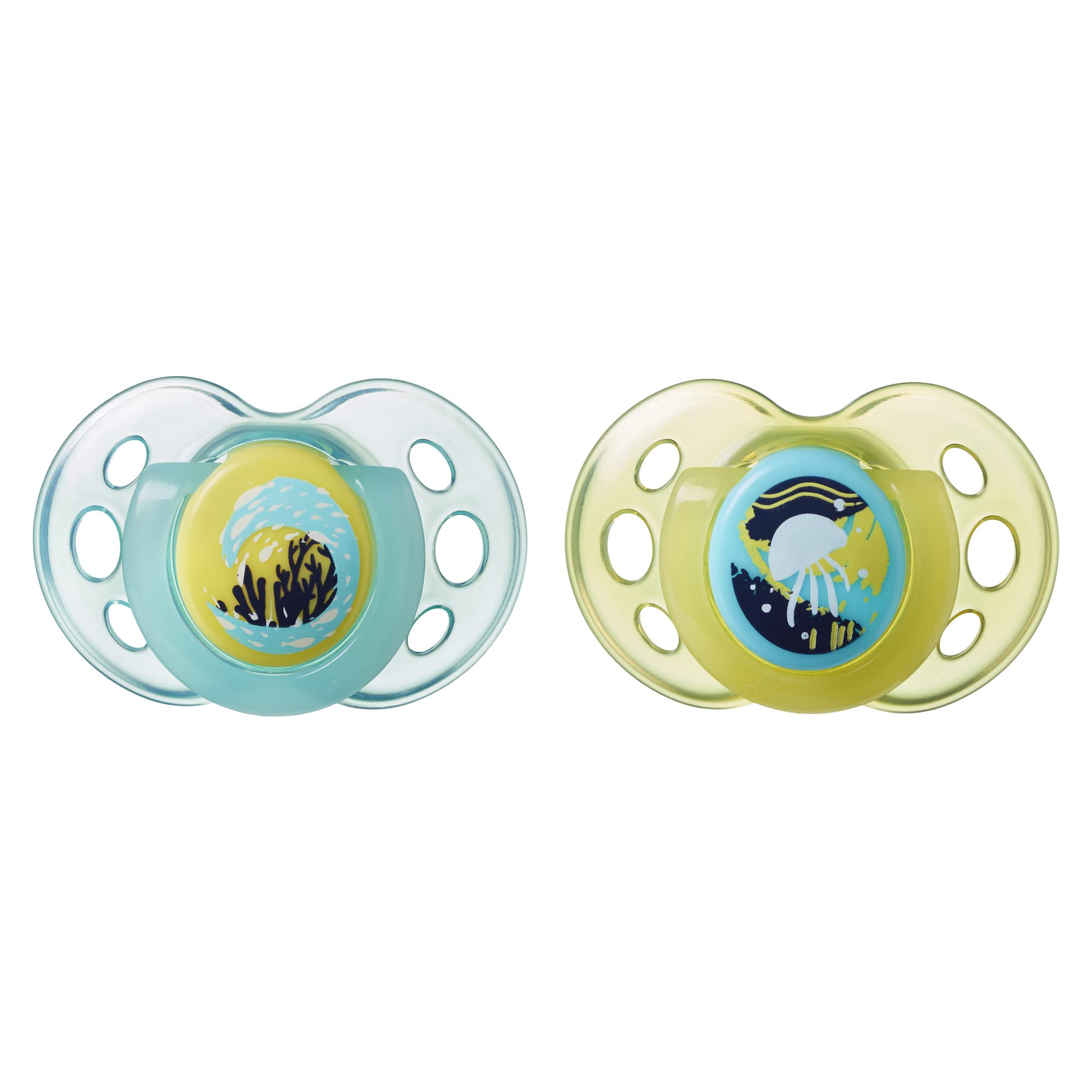 Tommee Tippee Night Time Glow in the Dark Soothers, Symmetrical Orthodontic Design, BPA-Free Silicone, 18-36m, Pack of 2 Dummies