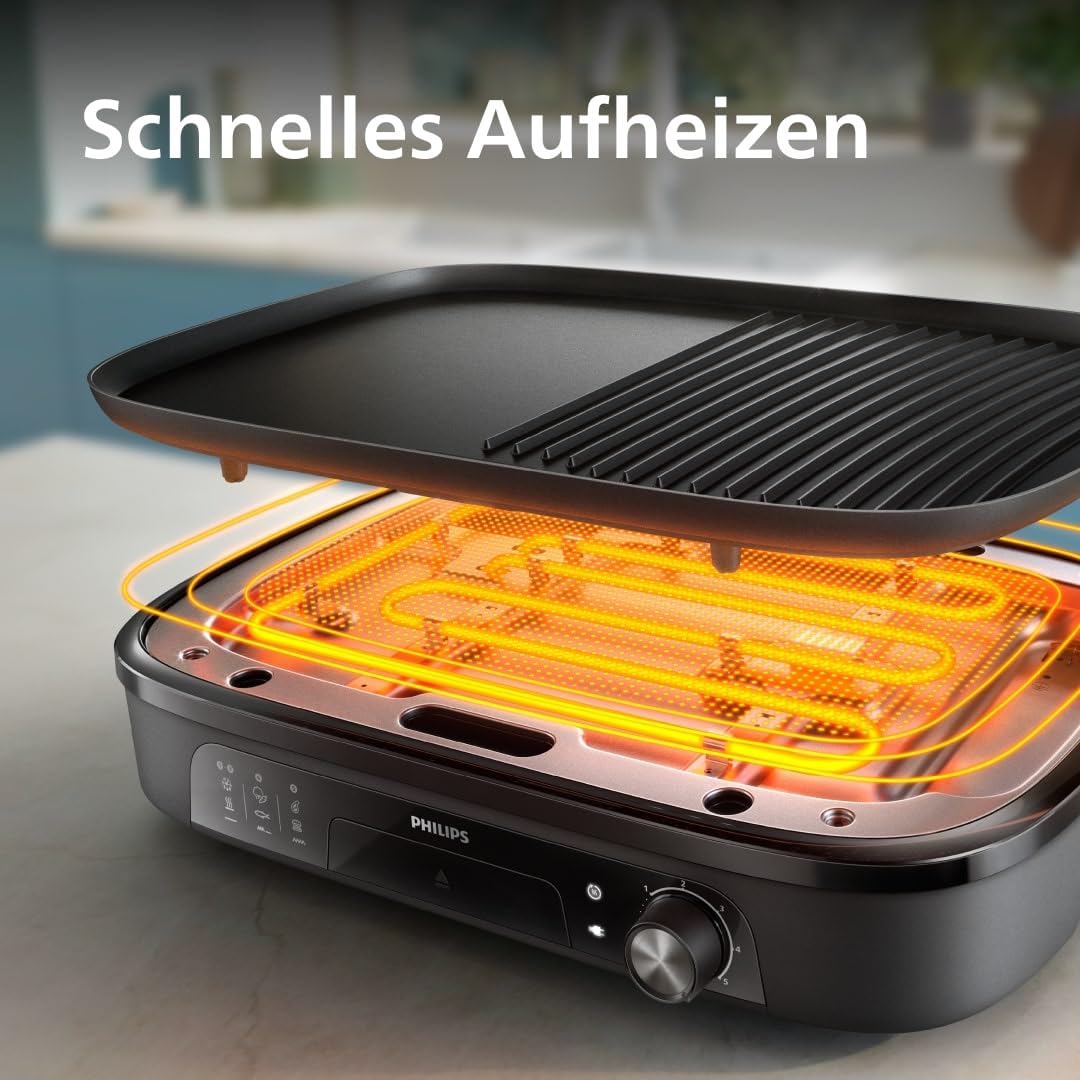 Philips Tischgrill 3000 Series – Große Grillfläche, 2400 W Schnellaufheizung, 5 Temperaturstufen, Antihaftbeschichtung, Einfache Reinigung (HD6210/95) 5