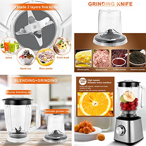 800W Plastic jar Smoothie Blender, Kitchen System 1.8L Brushed Stainless Steel Pro Fruit Mixer Food Processor BPA-Free-Two Speed Control with Safety Lock Device-Black