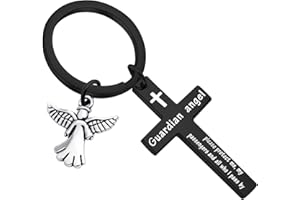 FEELMEM Guardian Angel Prayer Cross Keychain Guardian Angel Protect Me My Passengers Drive Safe Prayer Gift