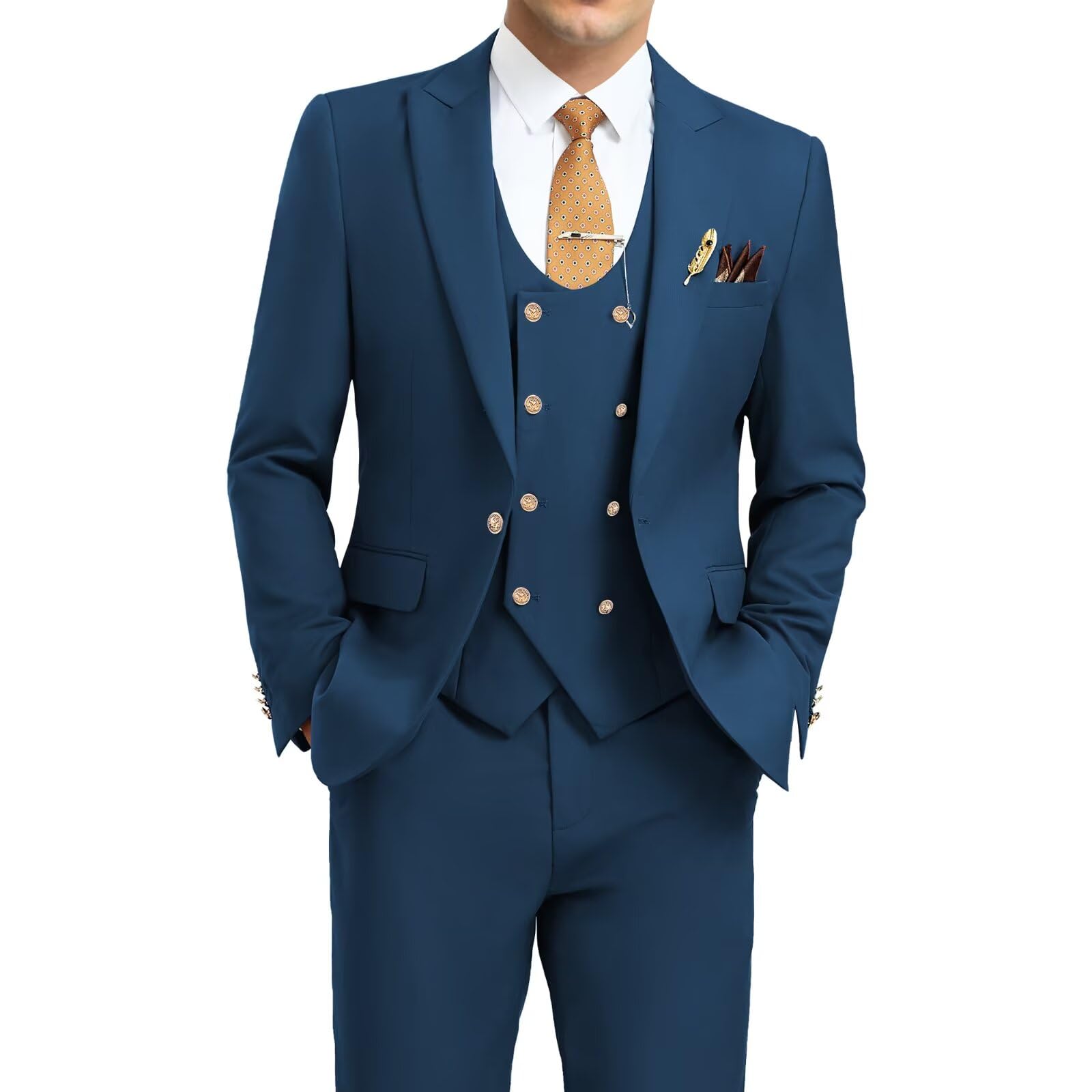Aowdoy Men's Suits 3 Piece Slim Fit Tuxedo Suit One