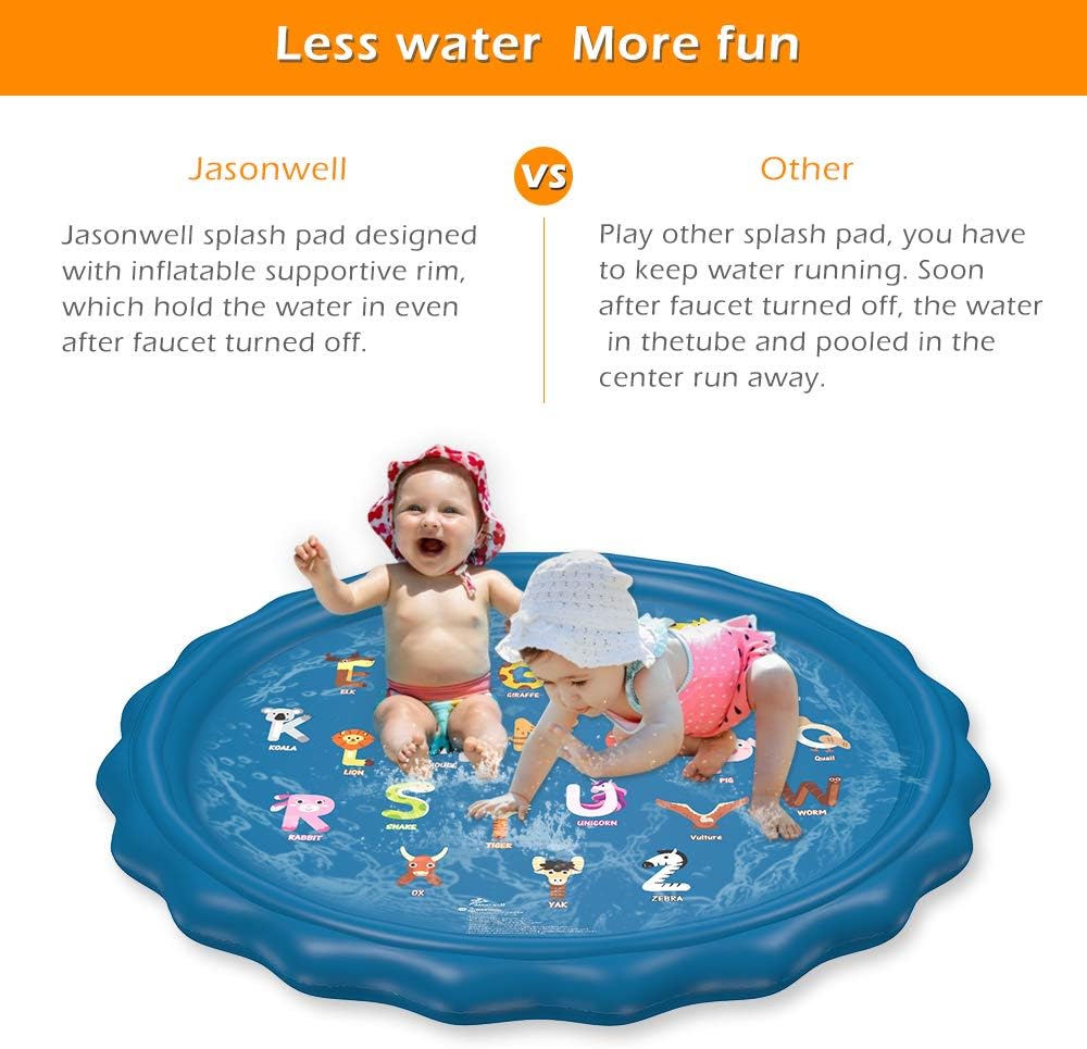 Jasonwell Sprinkler for Kids Toddlers Splash Pad Play Mat 60" Inflatable Baby Wading Pool Fun Summer Outdoor Water Toys for Children Boys Girls Sprinkler Pool for Alphabet Learning Age 2 3 4 5 6 7 8: Toys & Games